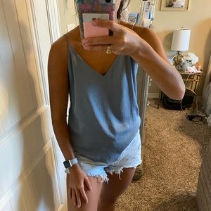 Powder blue silk tank